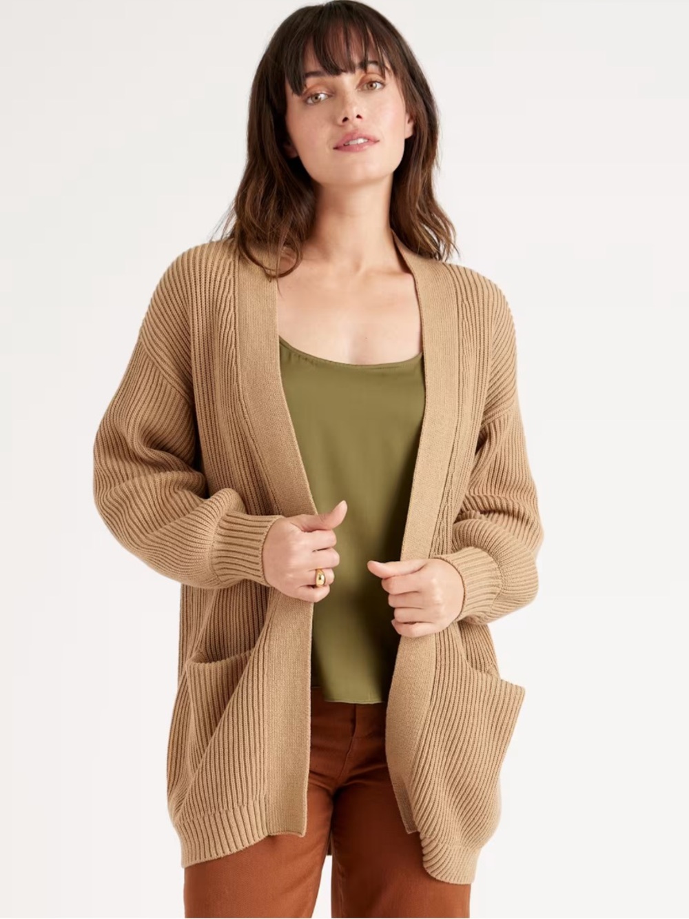 Quince 100% Organic Cotton Oversized Cardigan in Camel Size XL